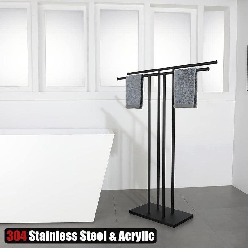 JQK Bath Towel Holder Stand Black, 30 Inch Free Standing Double Towel Rack Shelf for Bathroom Floor, Matte Black, BTH100L30-PB - Image 3