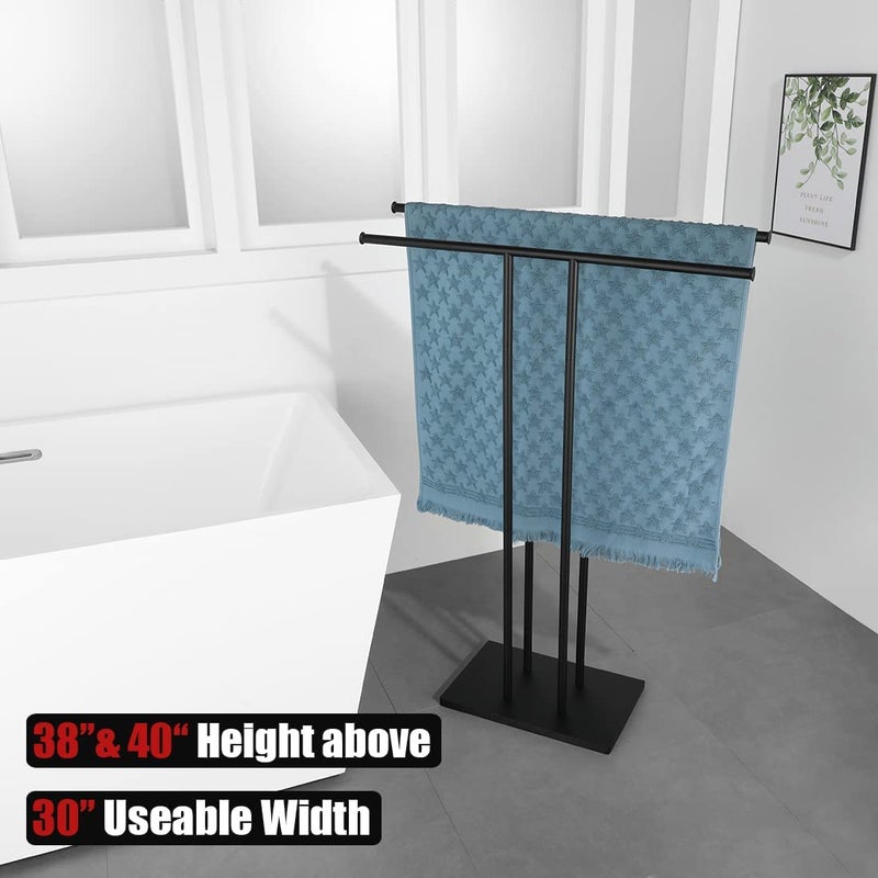 JQK Bath Towel Holder Stand Black, 30 Inch Free Standing Double Towel Rack Shelf for Bathroom Floor, Matte Black, BTH100L30-PB - Image 2