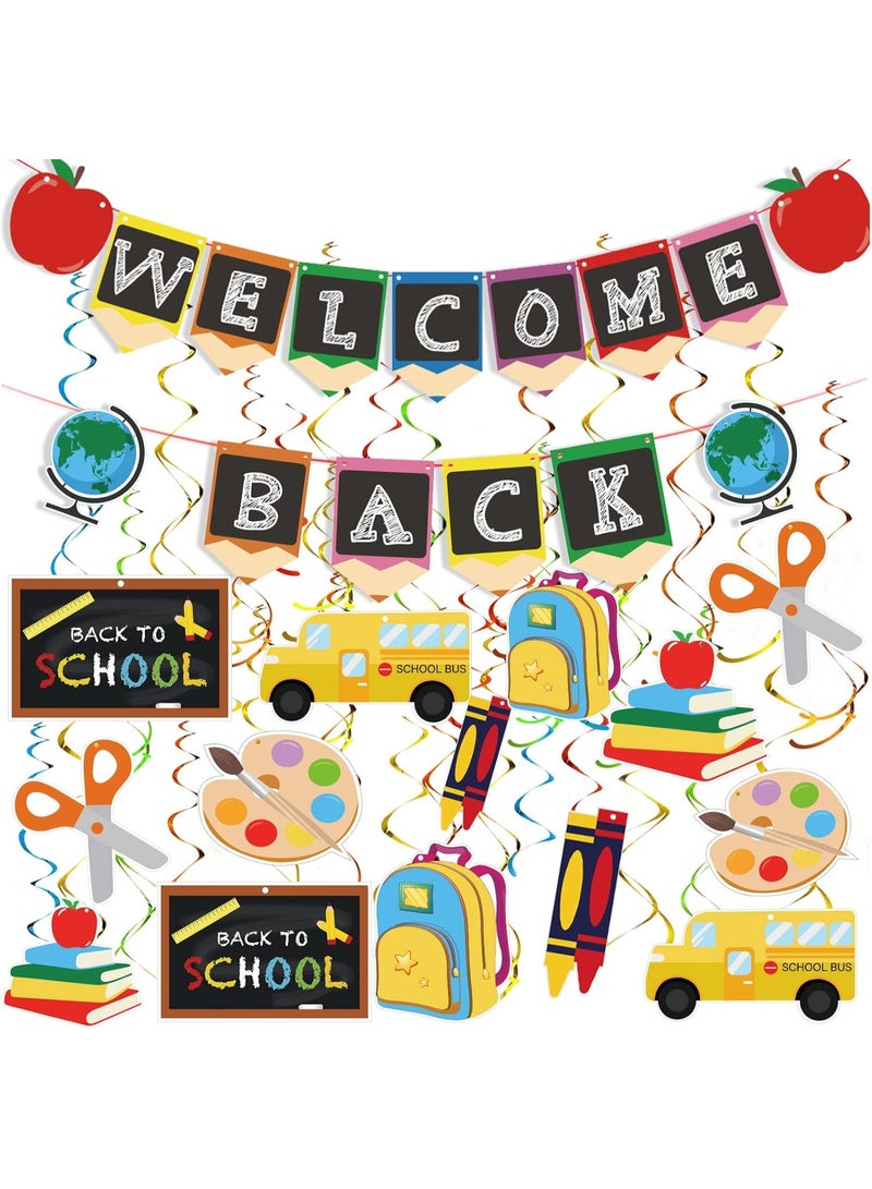 Back to School Decorations Hanging Swirls Party Decorations - Pack of 46 | Welcome Back Banner Ceiling Decorations for Classroom Decor, First Day of School Decorations Classroom Party Supplies