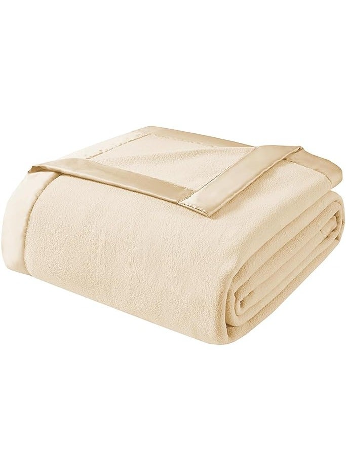 BSB HOME BSB HOME® 220 GSM  Premium plush Single Blanket for Bed, Sofa, Couch, Travel and Camping AC Blanket | 150 X 220 CM  | Beige | ANTIPILL POLO BLANKET  - Image 1