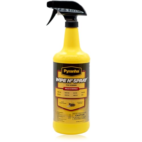 PYRANHA Wipe N' Spray for Horses - Oil-Based Long Lasting Fly Control Repels Horn, Deer, Horse, House, Stable, & Face Flies, Ticks, Mites, Mosquitoes, Gnats & Lice, 1 Quart - Image 1