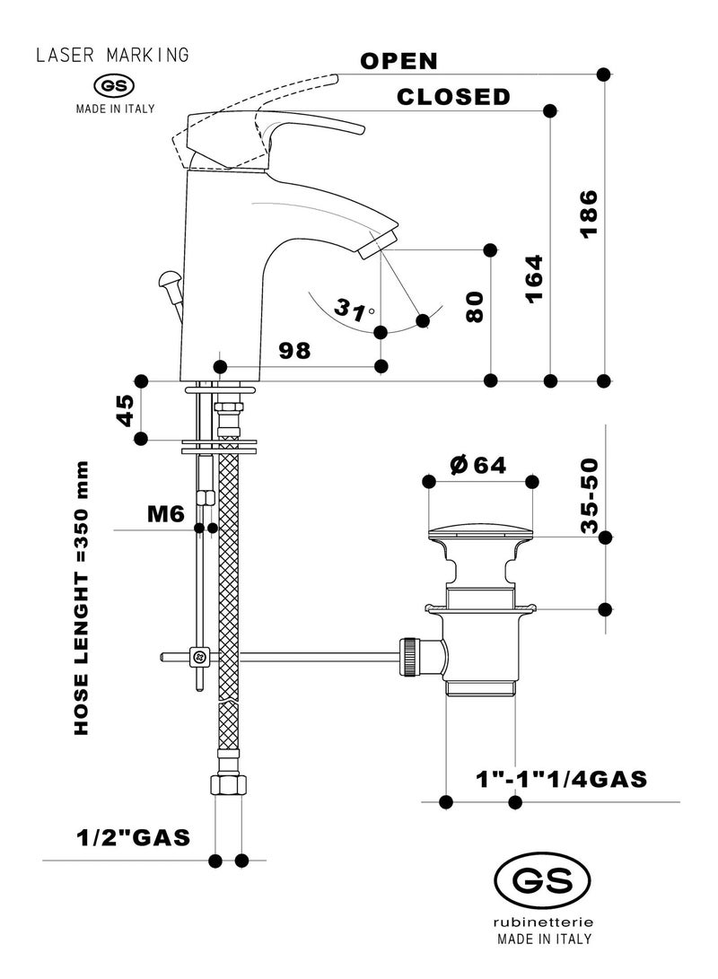GS Premium Bathroom Basin Faucet With Pop Up Waste Chrome - 5562C - Image 5