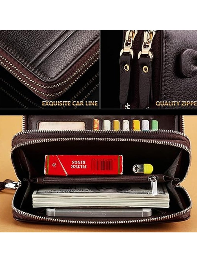 Excefore محفظة رجالية، محفظة جلدية أصلية تحجب RFID، محفظة جلدية طويلة، حقيبة يد كبيرة للأعمال، حافظة حامل بطاقة الهاتف، هدية للرجال الأب والابن والزوج والصديق - Image 4