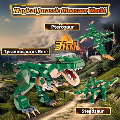 HSANHE 3 in1 Dinosaurs Building Blocks Toys for Kids Age 610 Year Old Educational Building Sets Best Gifts for Boy 610 Green - Image 5
