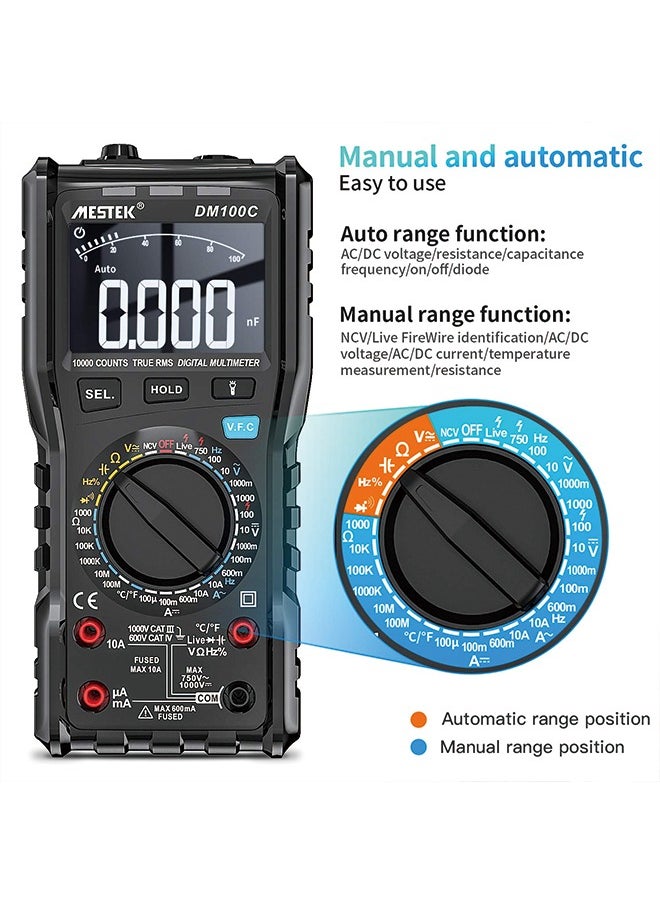 MESTEK - MESTEK Digital Multimeter Tester TRMS 9999 Counts Voltage Tester Auto-Ranging Ohm Amp VoltMeter with NCV, AC/DC Current, Voltage, Resistance, Diodes, Continuity,Capacitance,Temperature - Image 1
