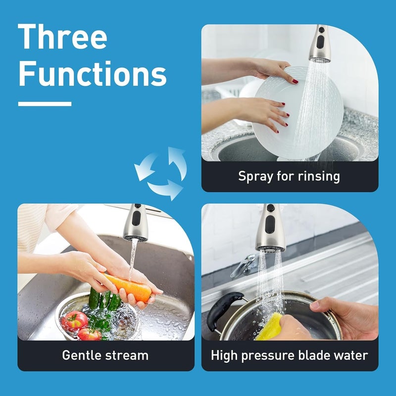 Beati Faucet رأس صنبور مطبخ بديل لـ WEWE-FORIOUS-Qomolangma-VFAUOSIT-BASDEHEN-WOWOW-VCCUCINE صنبور مطبخ قابل للسحب/الإنزال، 3 وضعيات رش، نيكل مصقول - Image 3
