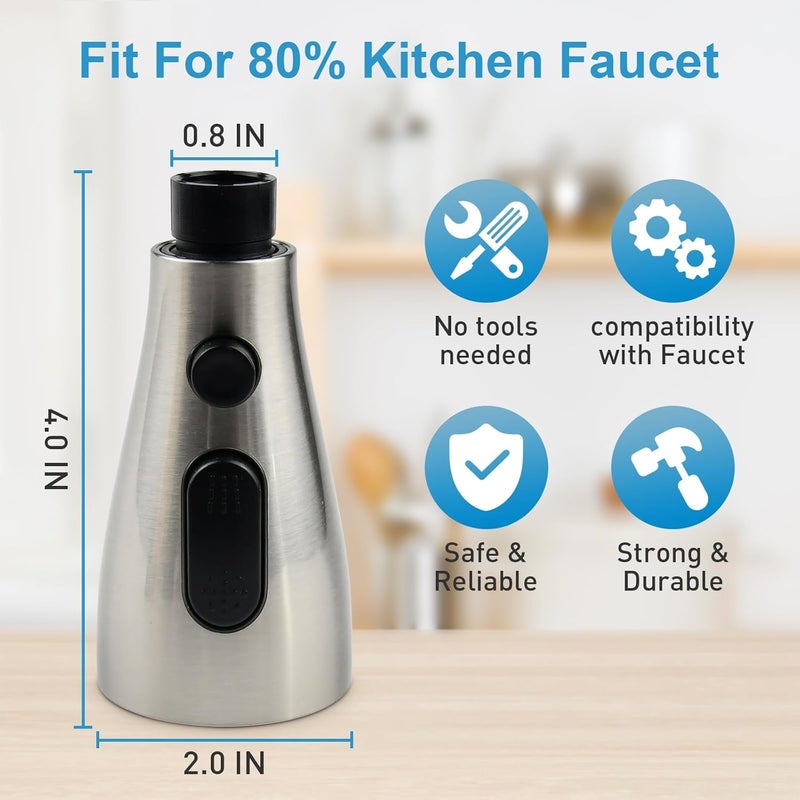 Beati Faucet رأس صنبور مطبخ بديل لـ WEWE-FORIOUS-Qomolangma-VFAUOSIT-BASDEHEN-WOWOW-VCCUCINE صنبور مطبخ قابل للسحب/الإنزال، 3 وضعيات رش، نيكل مصقول - Image 4