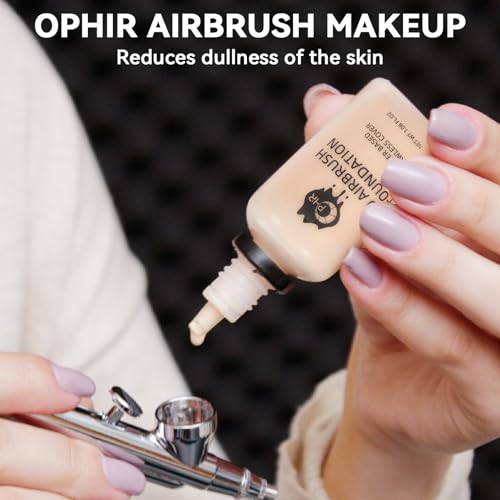 OPHIR طقم مكياج هوائي احترافي OPHIR مع ضاغط هواء 7x30 مل أساس مكياج تغطية كاملة 13x10 مل أحمر خدود وظلال عيون هوائية لمناسبات الأفلام والمسرح وحفلات الزفاف والمكياج بالرش - Image 5