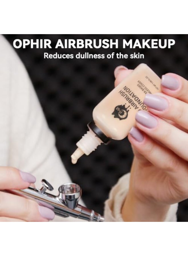 OPHIR طقم مكياج هوائي احترافي OPHIR مع ضاغط هواء 7x30 مل أساس مكياج تغطية كاملة 13x10 مل أحمر خدود وظلال عيون هوائية لمناسبات الأفلام والمسرح وحفلات الزفاف والمكياج بالرش - Image 4
