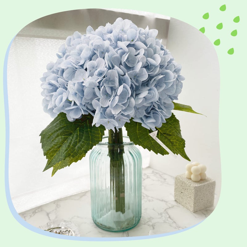 Yatim 21In Blue Artificial Hydrangea Flowers 5 Pcs Real Touch 3D Print Latex Flowers for Wedding Centerpieces Bouquets DIY Floral Decor Home Decoration with Stems - Image 5