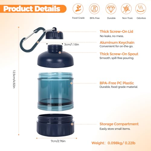 BooMetCheer 2 Pack Protein Powder Container to Go with Keychain & Keyring, Large Capacity, Clear, Leakproof, Ideal for workouts, fitness, or travel (Green&Blue) - Image 5