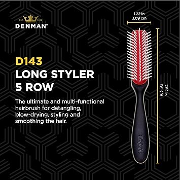 Denman D143 Hair Brush Black 5 Row Long Handle Styling Brush for Detangling Separating Shaping and Defining CurlsFringes Bangs For Women and Men - Image 2