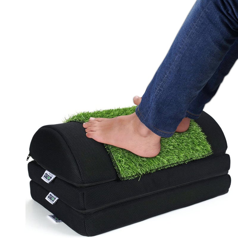 METRON Adjustable 3in1 Foot Rest Stool for Under Desk with Removable Artificial Grass Turf Top Mat Sheet Relieves Foot Pain Improves Blood Circulation 3 Height Options 5 7 9 - Image 1