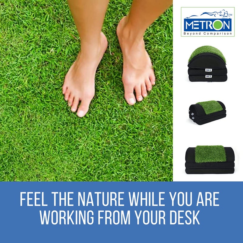 METRON Adjustable 3in1 Foot Rest Stool for Under Desk with Removable Artificial Grass Turf Top Mat Sheet Relieves Foot Pain Improves Blood Circulation 3 Height Options 5 7 9 - Image 2