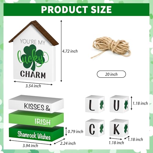 Tovwei St. Patrick's Day Decorations Shamrock Faux Books, 8 Pcs St. Patricks Day Tiered Tray Decor Book Stack Lucky Wooden Signs, Farmhouse Rustic Wooden Decor for Home Kitchen Table - Image 5