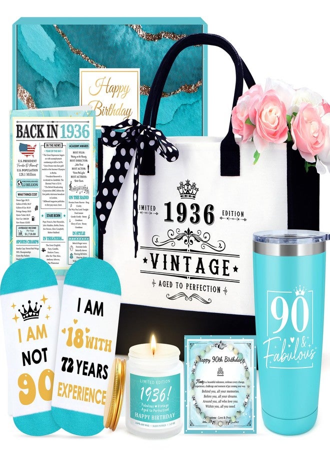 Launrada 90th Birthday Gifts for Women Funny 90 Year Old Birthday Gifts for Women Unique 90 Years Old Female Gift Ideas Useful 1936 Gift for 90 Year Olds Woman Her Grandma Happy 90th Decorations With Tumbler - Image 1