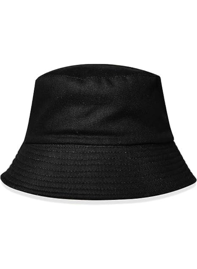 Plain, imported, foldable bucket hat for sun and UV protection, suitable for unisex fishermen, black, one size - Image 1