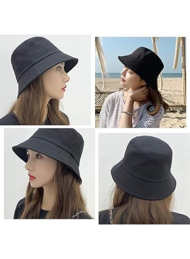 Plain, imported, foldable bucket hat for sun and UV protection, suitable for unisex fishermen, black, one size - Image 2
