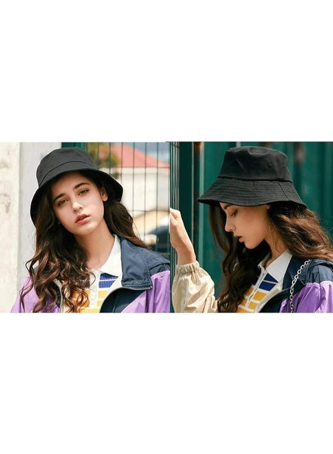 Plain, imported, foldable bucket hat for sun and UV protection, suitable for unisex fishermen, black, one size - Image 5