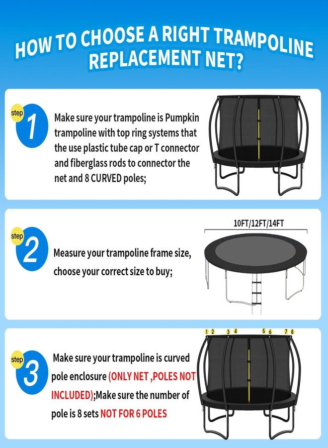 MSSVIGING Top Ring Trampoline Enclosure Net Replacement-for 12ft 8 Curved Poles Top Ring System, 12' Round Safety Net Only, Trampoline Accessories with Protection Buckles Adjustable Straps Zipper - Image 3