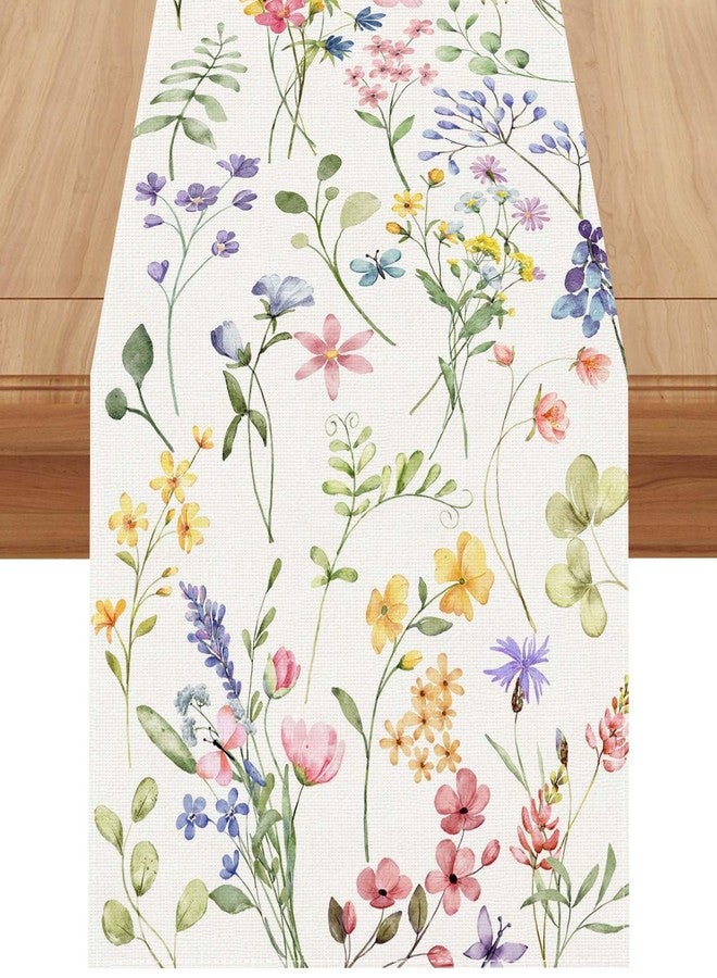 Jiudungs Linen Watercolor Flowers Spring Table Runner 72 Inches Long Spring Summer Easter Flower Floral Home Kitchen Dining Room Table Decorations - Image 1