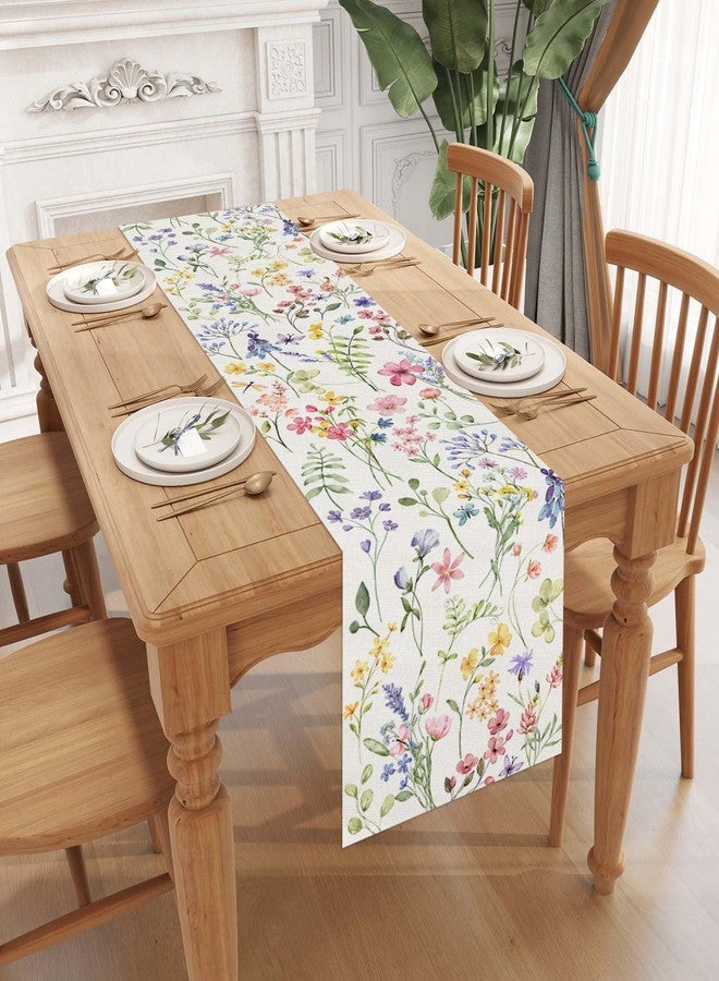 Jiudungs Linen Watercolor Flowers Spring Table Runner 72 Inches Long Spring Summer Easter Flower Floral Home Kitchen Dining Room Table Decorations - Image 3