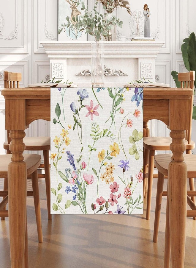 Jiudungs Linen Watercolor Flowers Spring Table Runner 72 Inches Long Spring Summer Easter Flower Floral Home Kitchen Dining Room Table Decorations - Image 2