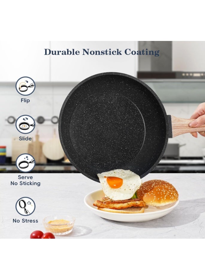GOGOGO 12pcs Pots and Pans Set Non Stick Kitchen Cookware Sets Induction Cookware Nonstick Granite Cooking Set with Frying Pans, Saucepans, Steamer Silicone Shovel Spoon & Tongs (Black) - Image 4