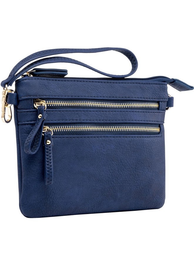 بي برينتانو حقيبة يد صغيرة متعددة السحابات من بي برينتانو نباتية مع سوار معصم قابل للإزالة وحزام كتف قابل للتعديل (لون كحلي) - Image 1