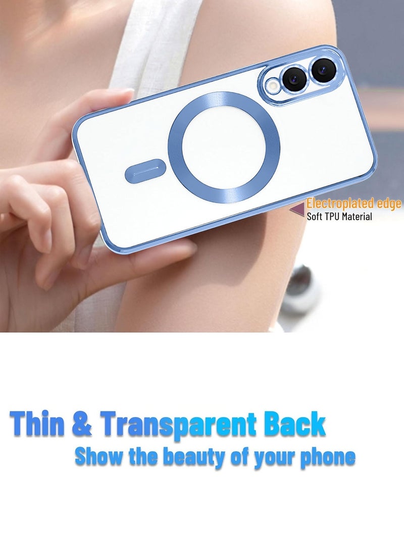 Wtech Samsung Galaxy S25 Edge 5G 2025 Magsafe PU Luxury Plating Raised Lips Camera Hole With Camera Lens Protection Case Cover - Clear/Sky Blue - Image 2