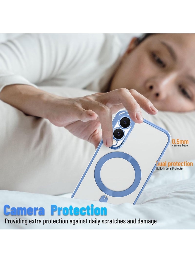 Wtech Samsung Galaxy S25 Edge 5G 2025 Magsafe PU Luxury Plating Raised Lips Camera Hole With Camera Lens Protection Case Cover - Clear/Sky Blue - Image 3