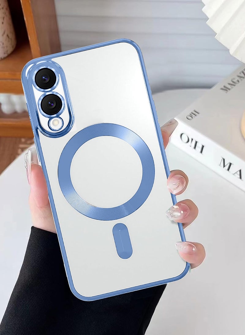 Wtech Samsung Galaxy S25 Edge 5G 2025 Magsafe PU Luxury Plating Raised Lips Camera Hole With Camera Lens Protection Case Cover - Clear/Sky Blue - Image 4