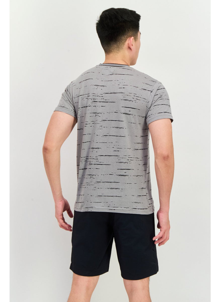 Modern Culture Men Crew Neck Short Sleeve Space Dye Print T Shirt, Black  - Image 4