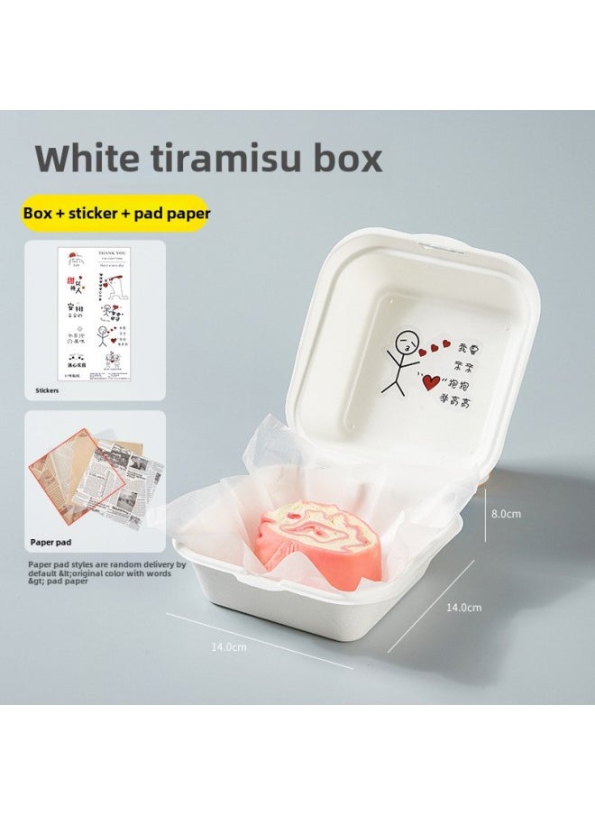 Generic - Disposable Pulp Hamburger Box Internet Celebrity Bento Tiramisu Cake Box Square Packing Takeaway Meal Box-Color:White ] - Image 1
