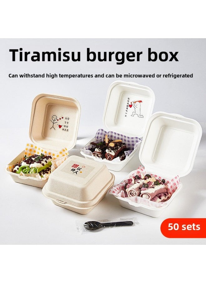 Generic - Disposable Pulp Hamburger Box Internet Celebrity Bento Tiramisu Cake Box Square Packing Takeaway Meal Box-Color:White ] - Image 1