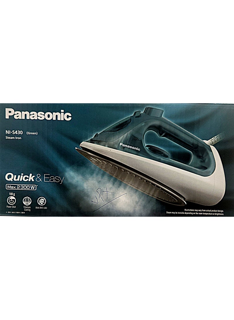 Panasonic NI-S430 2300W Steam Iron with Ceramic Soleplate, Anti-Drip, and Vertical Steam FunctionPanasonic NI-S430 STEAMIRON 300 ml 2300 W NI-S430 green