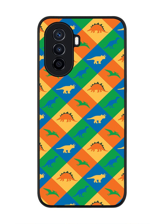 Stylizedd Rugged Black edge case for Huawei Nova Y70  Slim fit Soft Case Flexible Rubber Edges Anti Drop TPU Gel Thin Cover - Dino Checker - Image 1