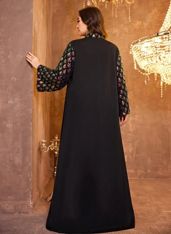 Supgir Plus Size Black Beaded Embellished Maxi Kaftan