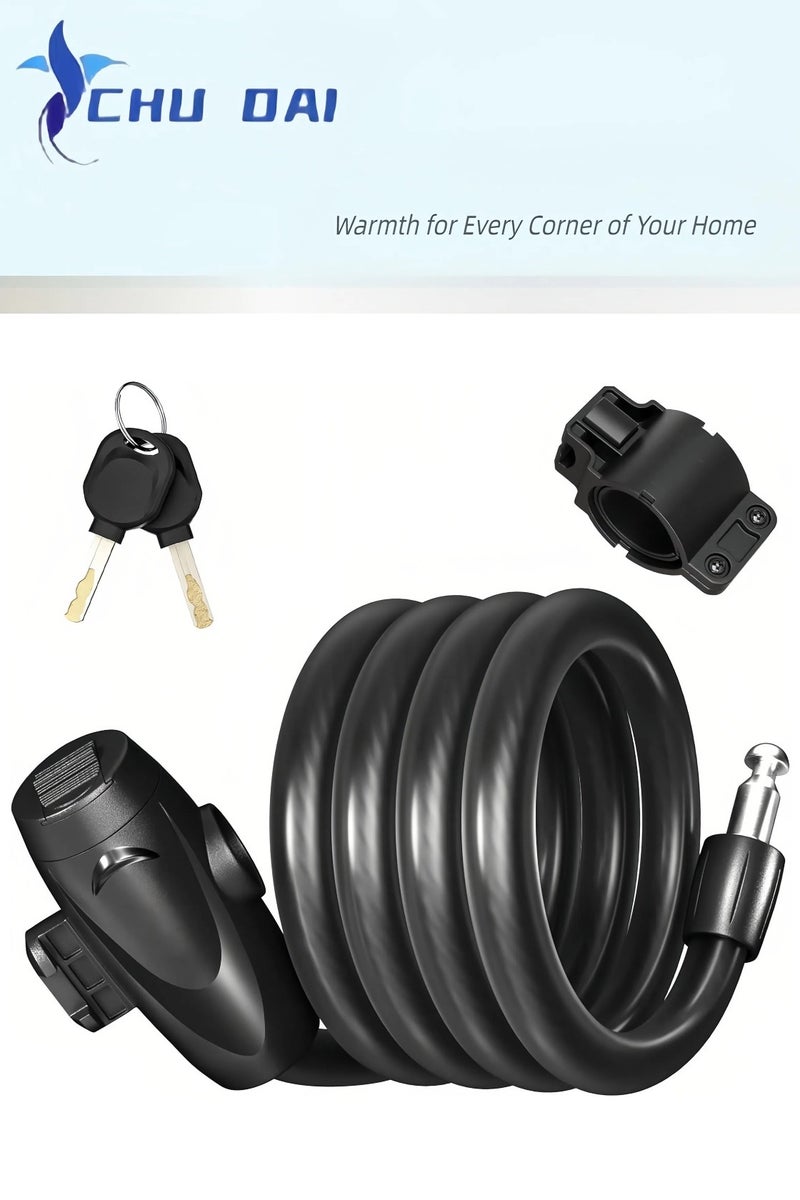 تشو داي قفل دراجة، كابل قفل دراجة بسمك نصف بوصة، قفل دراجة آمن ملفوف مع مفاتيح، قفل سكوتر، قفل دراجة، قفل دراجة متين مضاد للسرقة مع حامل تثبيت. - Image 1