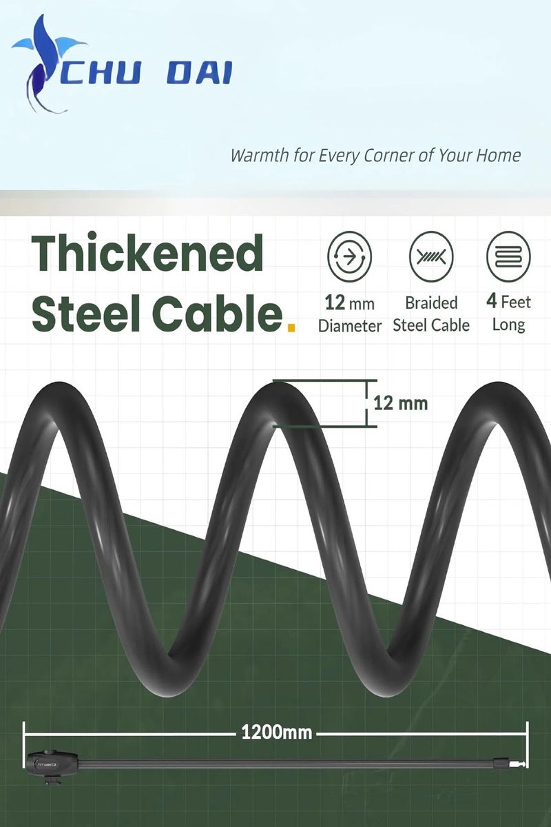 تشو داي قفل دراجة، كابل قفل دراجة بسمك نصف بوصة، قفل دراجة آمن ملفوف مع مفاتيح، قفل سكوتر، قفل دراجة، قفل دراجة متين مضاد للسرقة مع حامل تثبيت. - Image 3