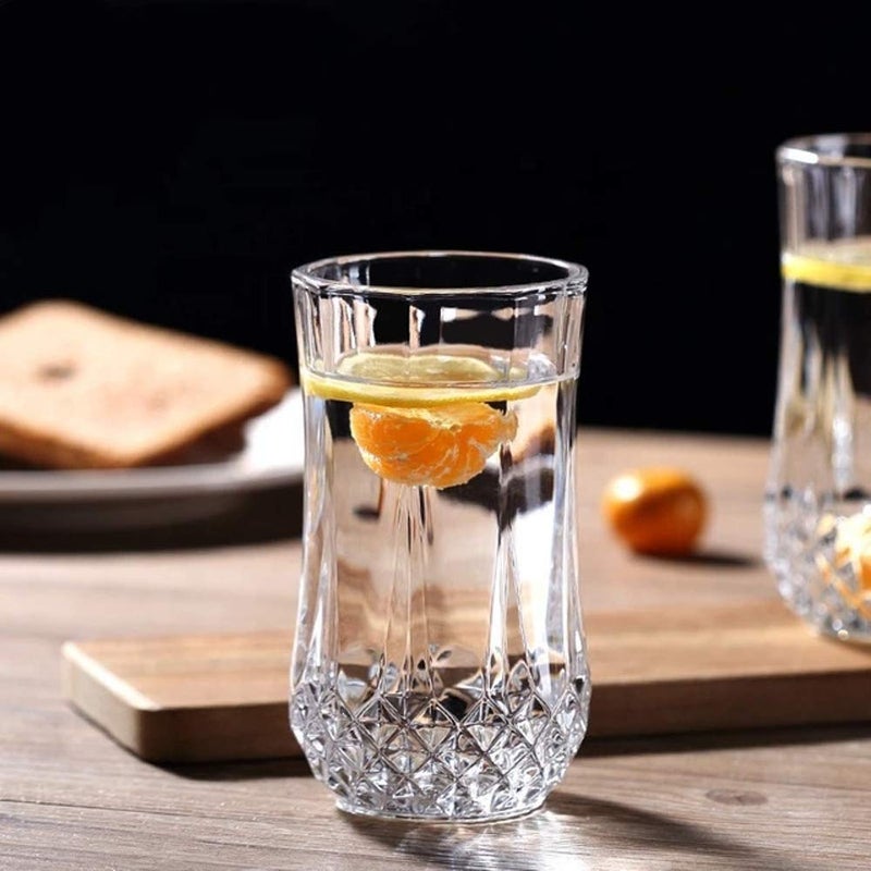 TIENER Italian Premium Crystal Cut WaterMilk Glasses Juice Glass Transparent Long Glass Highball Glasses Pack of 6 250 ML Transpharant - Image 1
