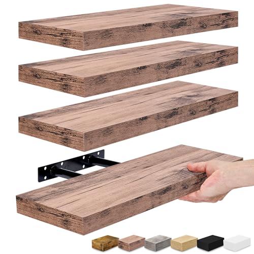 Sorbus Floating Shelves for Wall Bathroom Shelves Wall Mounted for Kitchen Bedroom Living Room Bathroom Storage Over Toilet Hanging Book Shelf for Wall Home Decor Mahogany 4 Pack