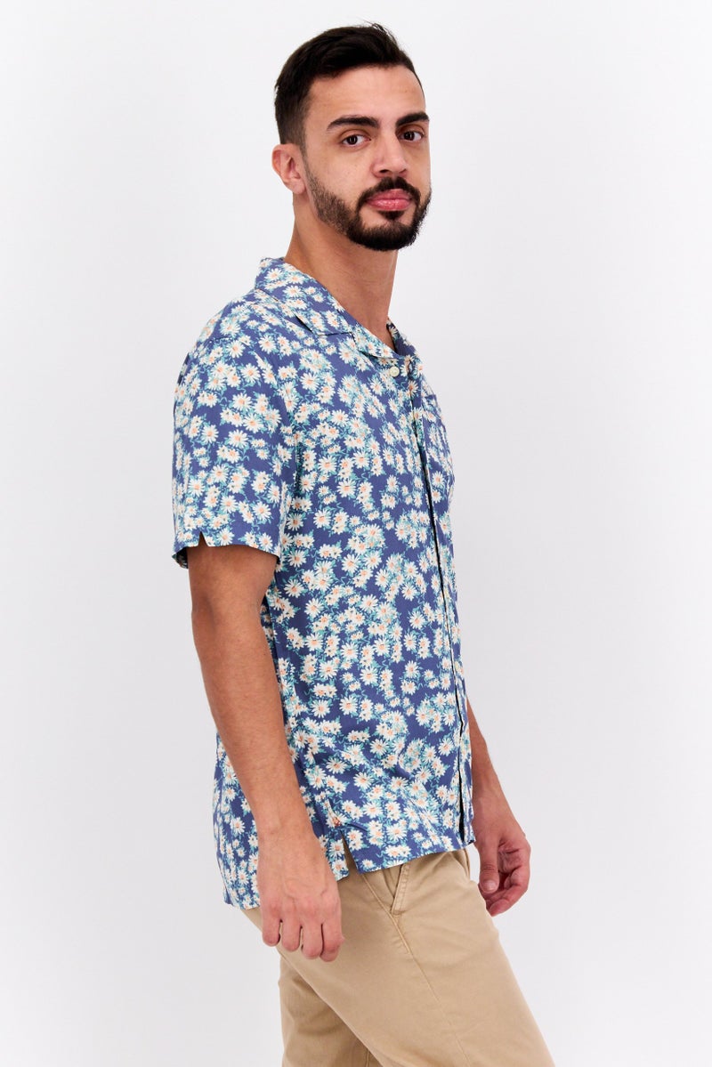 Jachs New York Men Regular Fit Floral Print  Short Sleeve Casual Shirt, Blue - Image 2