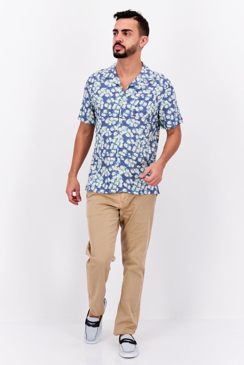 Jachs New York Men Regular Fit Floral Print  Short Sleeve Casual Shirt, Blue - Image 4