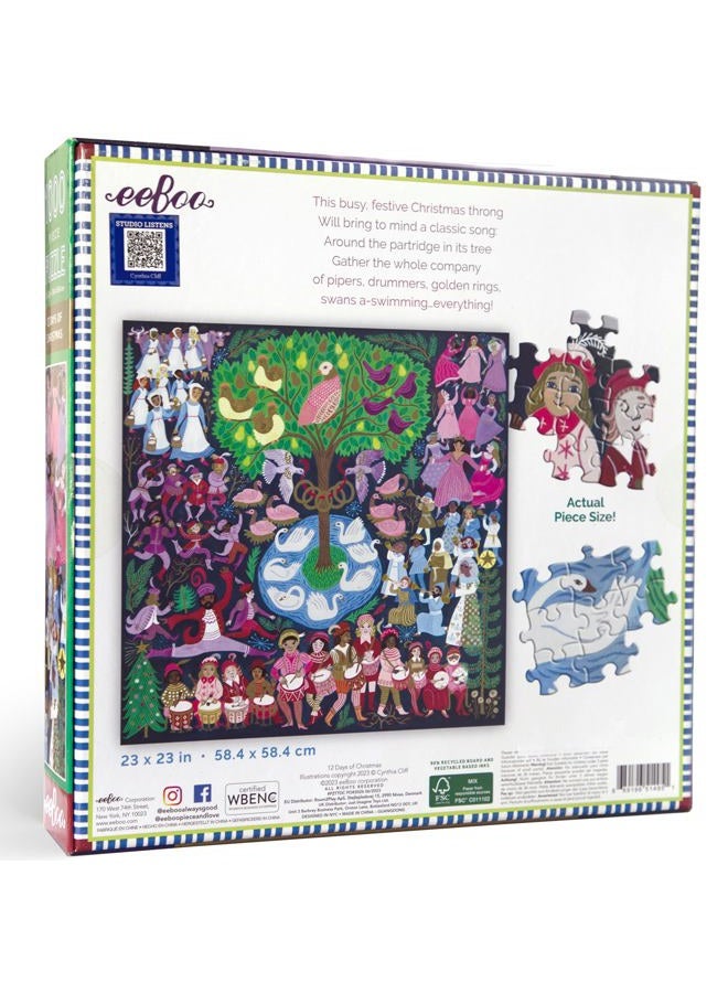 eeboo Piece & Love: 12 Days of Christmas - 1000 Piece Puzzle - Square Adult Holiday Jigsaw, 23x23, Includes Image Insert, Pieces - Image 3