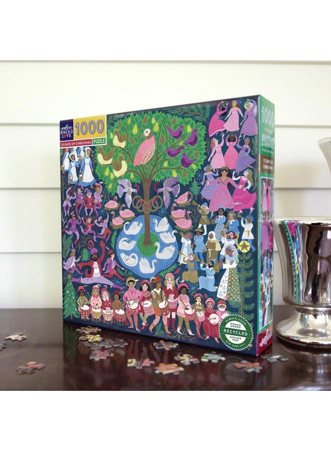 eeboo Piece & Love: 12 Days of Christmas - 1000 Piece Puzzle - Square Adult Holiday Jigsaw, 23x23, Includes Image Insert, Pieces - Image 4