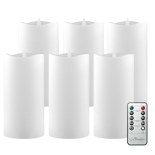 Stonebriar 6 Count White Real Wax 3x6 Flameless LED Pillar Candles with Remote and Timer