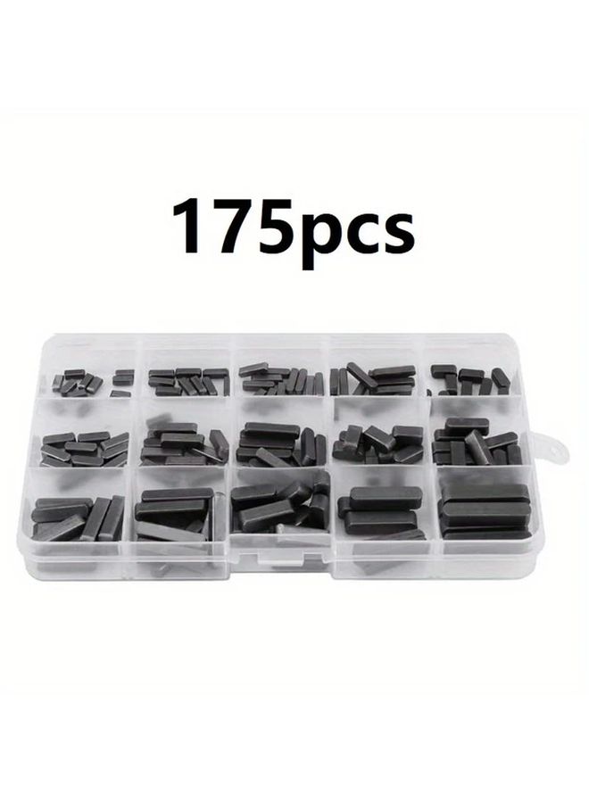 175 Piece Stainless Steel Round Ended Feather Key Assortment 3mm 4mm 5mm 6mm 15 Size Black Parallel Drive Shaft Keys Set For Fasteners Mechanical Industry - Image 1