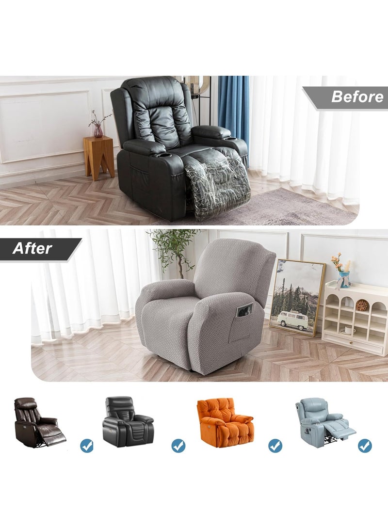 Halamine 4pcs/set Jacquard Recliner Chair Slipcover, Protector For Recliners Couch Cover - Image 3