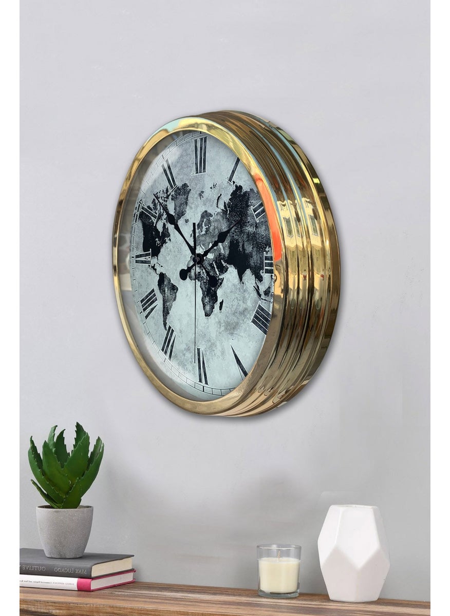 Platin Saat Platinum Clock 40 cm Gold Metal Antique World Wall Clock  - Image 3
